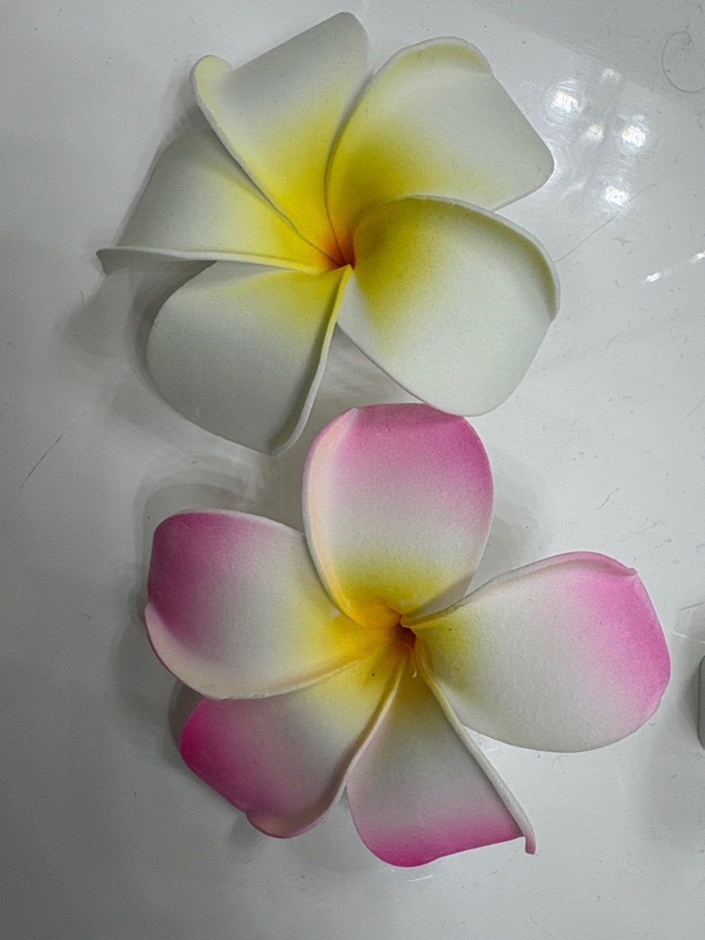 Plumeria Flower Hair Clips - White with Yellow & Pink